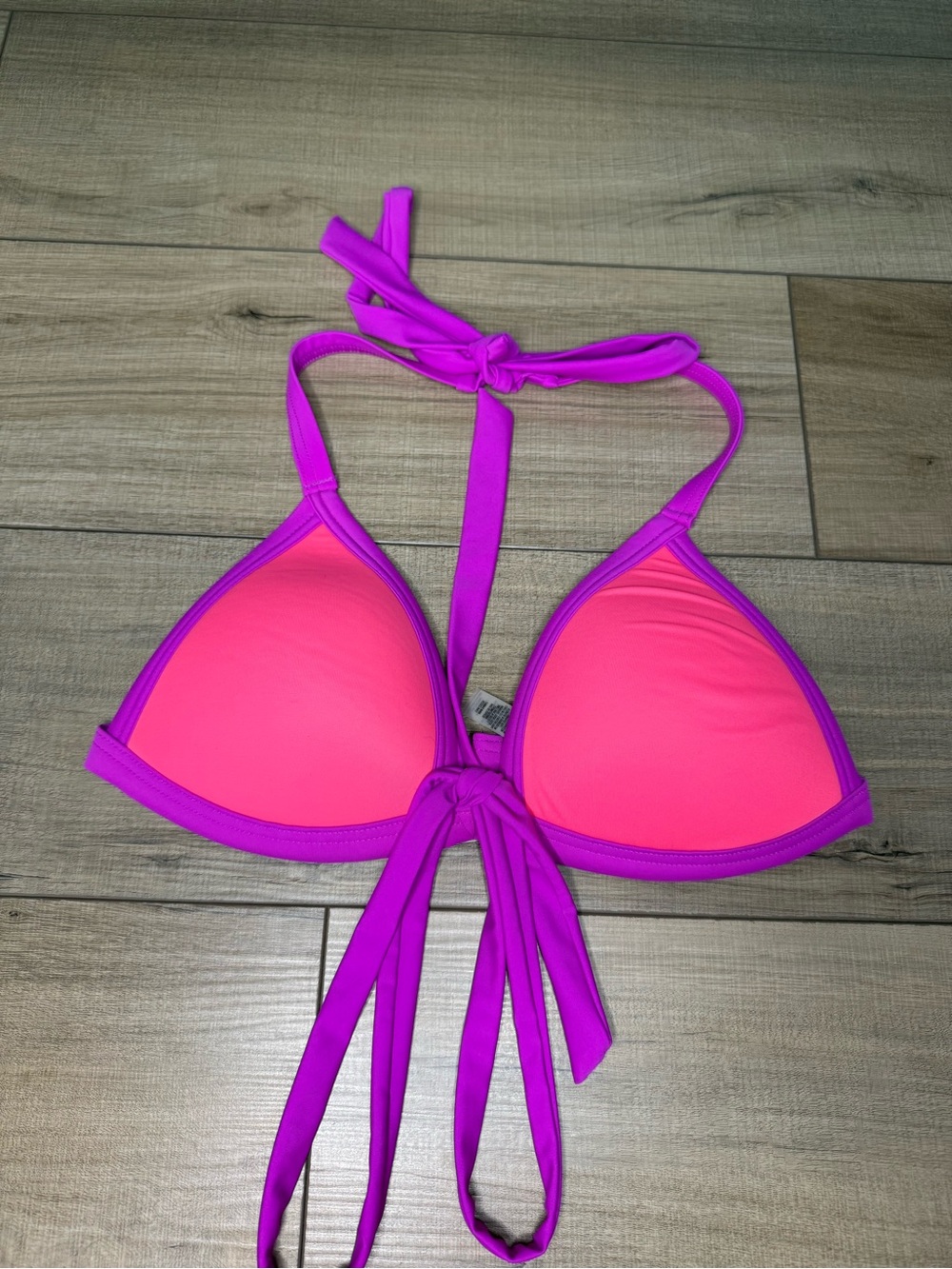 PINK Victoria's Secret Neon Pink Triangle Swim Top with Magenta Trim